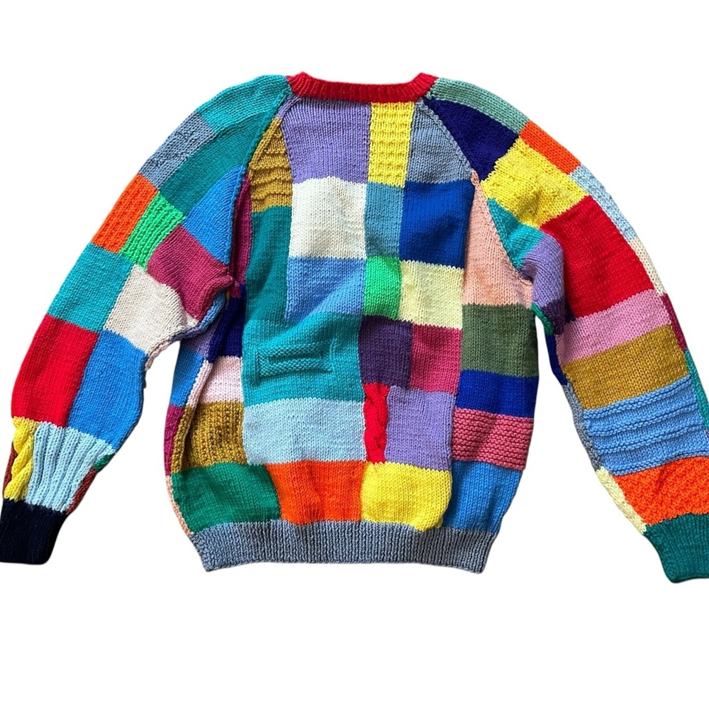 Vintage multi-color patchwork chunky knit sweater - Picture 7 of 8